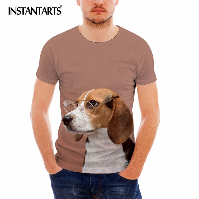 INSTANTARTS 3D Animal Dog Pattern Men's T Shirt Casual Summer Tshirt Boys Beagle Dog Print Short Sleeve Slim Tops Clothing Male