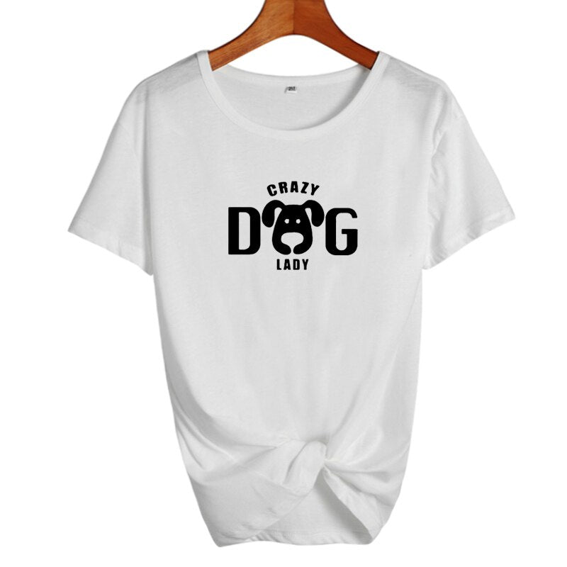 Crazy Dog Lady T-shirt Women's Dog Lovers  Funny Saying T Shirts Cute Print Cotton Short Sleeve Graphic Tee Shirt Femme