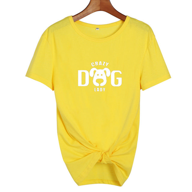 Crazy Dog Lady T-shirt Women's Dog Lovers  Funny Saying T Shirts Cute Print Cotton Short Sleeve Graphic Tee Shirt Femme