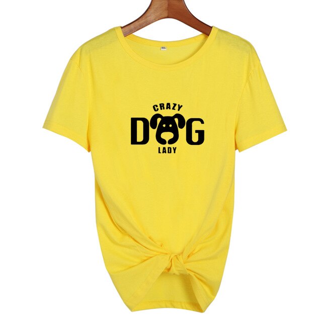 Crazy Dog Lady T-shirt Women's Dog Lovers  Funny Saying T Shirts Cute Print Cotton Short Sleeve Graphic Tee Shirt Femme