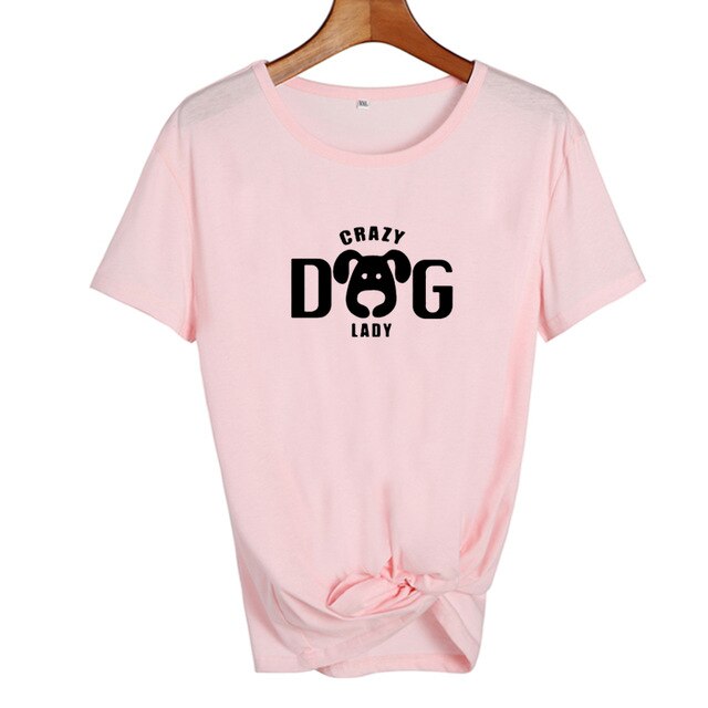 Crazy Dog Lady T-shirt Women's Dog Lovers  Funny Saying T Shirts Cute Print Cotton Short Sleeve Graphic Tee Shirt Femme