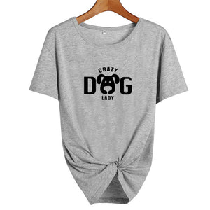 Crazy Dog Lady T-shirt Women's Dog Lovers  Funny Saying T Shirts Cute Print Cotton Short Sleeve Graphic Tee Shirt Femme