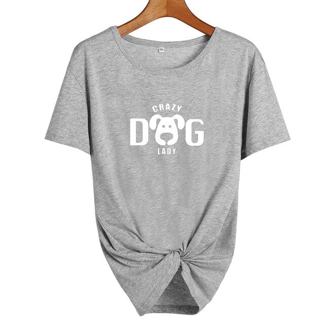 Crazy Dog Lady T-shirt Women's Dog Lovers  Funny Saying T Shirts Cute Print Cotton Short Sleeve Graphic Tee Shirt Femme