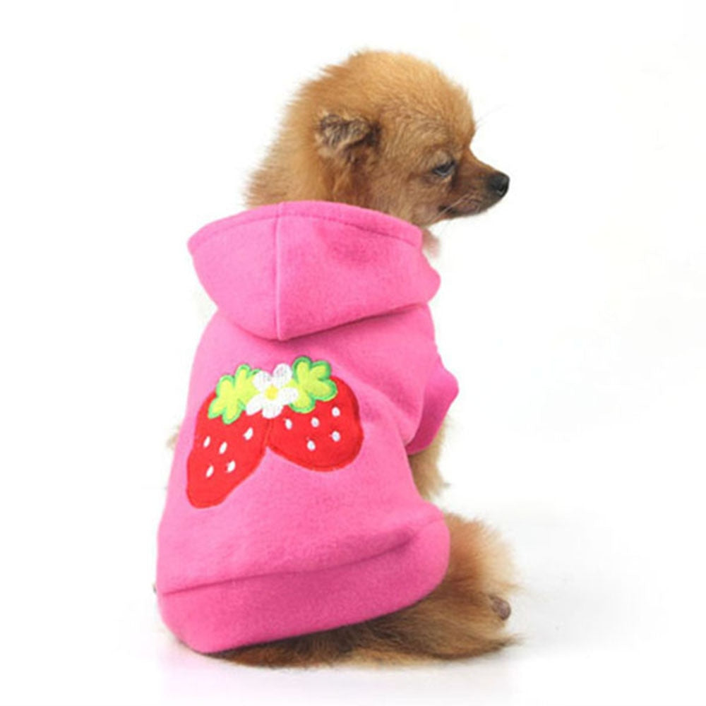 Pet Dog Pink Strawberry Hoodie Clothes Coat Jacket Apparel Costumes