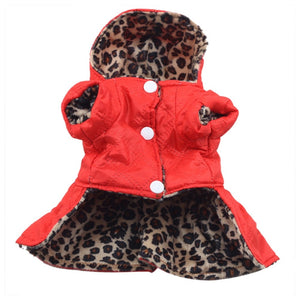 Winter Pet Dog Cat Leopard Apparel Coat Clothes Puppy Hoodie 100% Cotton Warm Dress XS-XL