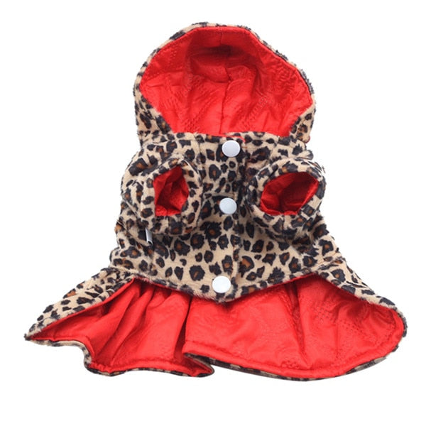 Winter Pet Dog Cat Leopard Apparel Coat Clothes Puppy Hoodie 100% Cotton Warm Dress XS-XL