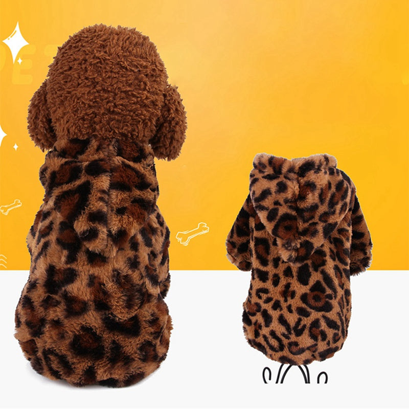 Leopard Dog Coats Jacket Pet Clothing Hoodies Winter Pet Puppy Dog Clothes For Small Medium Dogs Cats Kitten Outfits Apparel