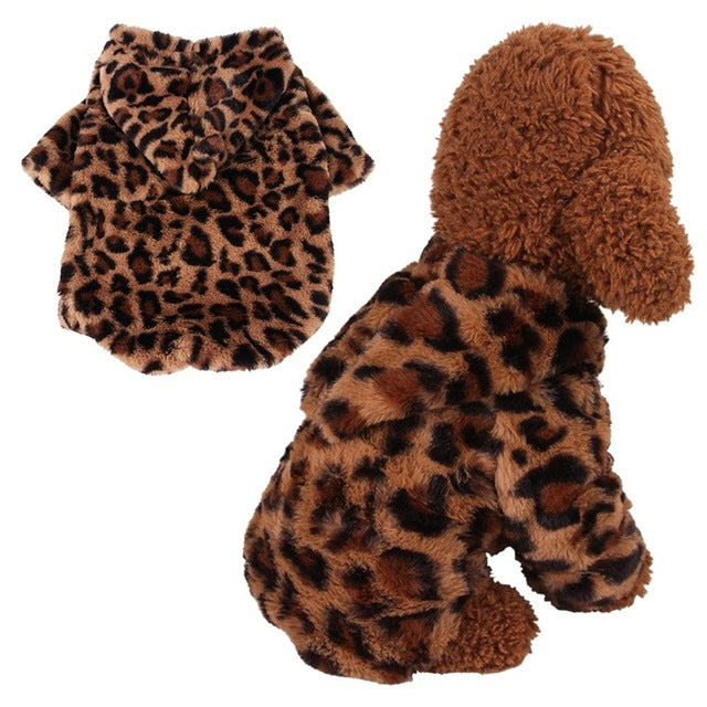 Leopard Dog Coats Jacket Pet Clothing Hoodies Winter Pet Puppy Dog Clothes For Small Medium Dogs Cats Kitten Outfits Apparel