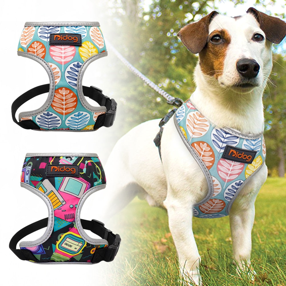 Breathable Nylon No Pull Dog Harness Vest Reflective Adjustable Printed Pet Harness For Small Medium Dogs Cats