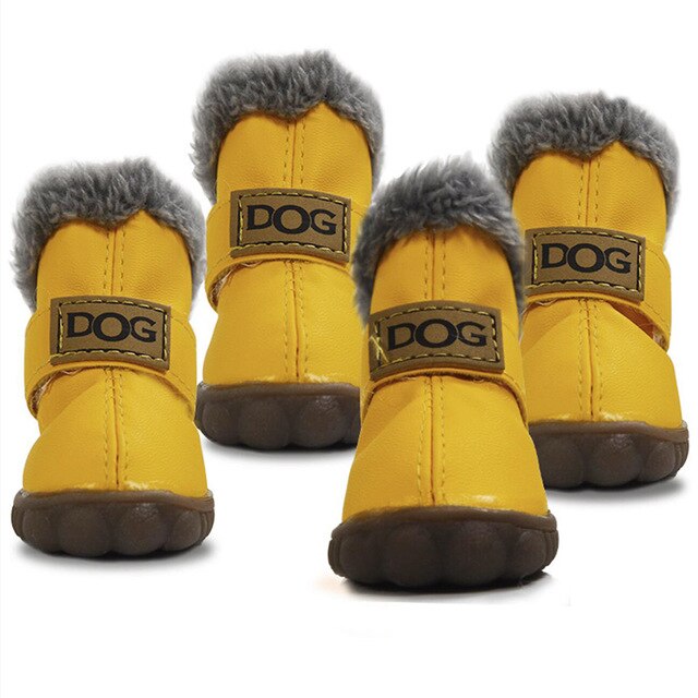 4 Pcs/set Pet Dog Shoes Winter Warm Snow Dog Boots Anti Slip Waterproof PU Leather Snow Boots For Small Pet Puppy Cat ChiHuaHua