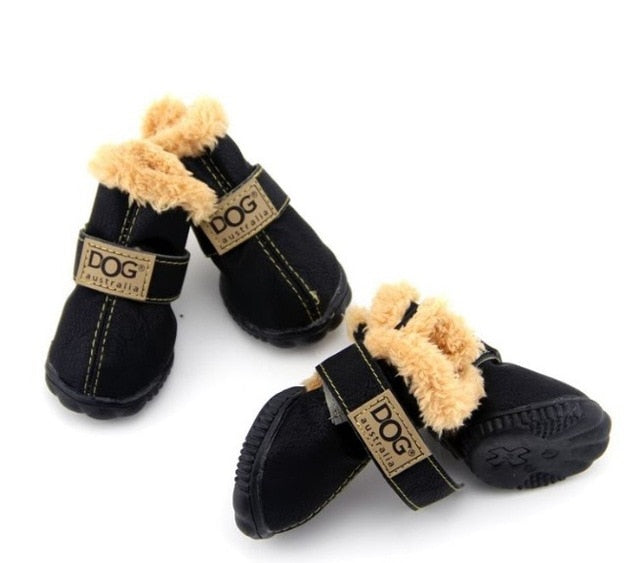 4 Pcs/set Pet Dog Shoes Winter Warm Snow Dog Boots Anti Slip Waterproof PU Leather Snow Boots For Small Pet Puppy Cat ChiHuaHua