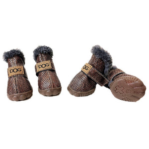 4 Pcs/set Pet Dog Shoes Winter Warm Snow Dog Boots Anti Slip Waterproof PU Leather Snow Boots For Small Pet Puppy Cat ChiHuaHua