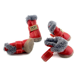 4 Pcs/set Pet Dog Shoes Winter Warm Snow Dog Boots Anti Slip Waterproof PU Leather Snow Boots For Small Pet Puppy Cat ChiHuaHua