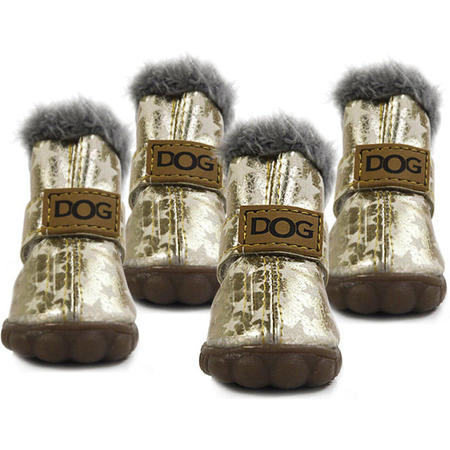 4 Pcs/set Pet Dog Shoes Winter Warm Snow Dog Boots Anti Slip Waterproof PU Leather Snow Boots For Small Pet Puppy Cat ChiHuaHua