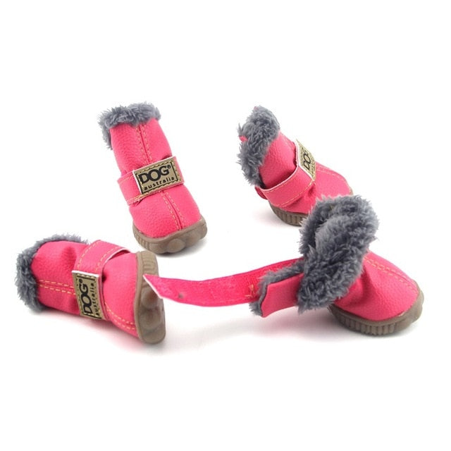 4 Pcs/set Pet Dog Shoes Winter Warm Snow Dog Boots Anti Slip Waterproof PU Leather Snow Boots For Small Pet Puppy Cat ChiHuaHua