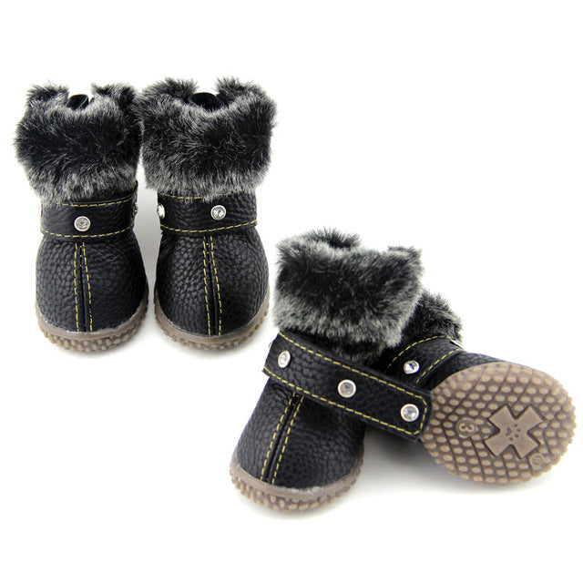 4 Pcs/set Pet Dog Shoes Winter Warm Snow Dog Boots Anti Slip Waterproof PU Leather Snow Boots For Small Pet Puppy Cat ChiHuaHua