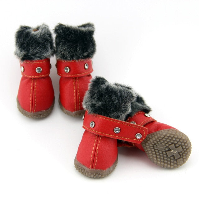 4 Pcs/set Pet Dog Shoes Winter Warm Snow Dog Boots Anti Slip Waterproof PU Leather Snow Boots For Small Pet Puppy Cat ChiHuaHua