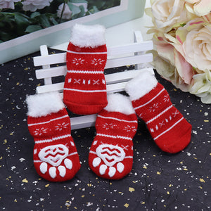 Cute Christmas Dog Cat Shoes Anti-slip Puppy Socks For Christmas Warm Dogs Knit Socks Snowflake Print Cats Dogs Shoes Boots