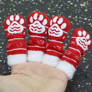 Cute Christmas Dog Cat Shoes Anti-slip Puppy Socks For Christmas Warm Dogs Knit Socks Snowflake Print Cats Dogs Shoes Boots