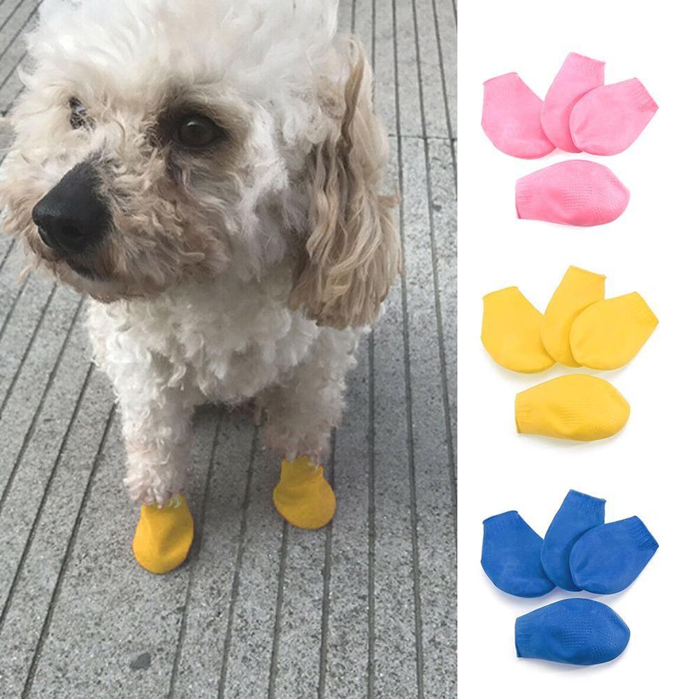 KITPIPI 4pcs/set Pets Boots Socks Waterproof Rubber Rain Dog Shoes Non Slip Outdoor Puppies Cachorro Shoes Candy Color