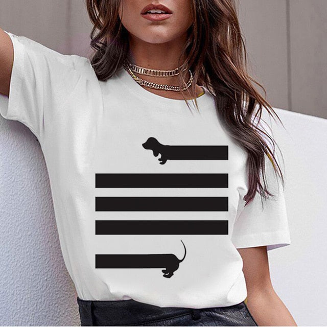 ZOGANKI Funny Design Dog Printed T-Shirts Women's Tshirt Short Sleeve Graphic Tee Shirt Female T-shirt Summer Women Tops Tee