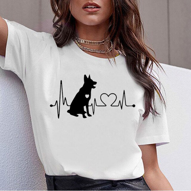 ZOGANKI Funny Design Dog Printed T-Shirts Women's Tshirt Short Sleeve Graphic Tee Shirt Female T-shirt Summer Women Tops Tee