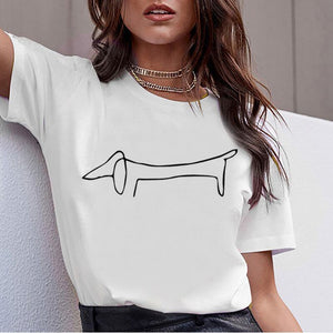 ZOGANKI Funny Design Dog Printed T-Shirts Women's Tshirt Short Sleeve Graphic Tee Shirt Female T-shirt Summer Women Tops Tee