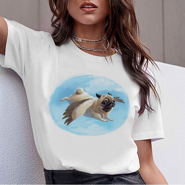 ZOGANKI Funny Design Dog Printed T-Shirts Women's Tshirt Short Sleeve Graphic Tee Shirt Female T-shirt Summer Women Tops Tee