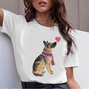 ZOGANKI Funny Design Dog Printed T-Shirts Women's Tshirt Short Sleeve Graphic Tee Shirt Female T-shirt Summer Women Tops Tee