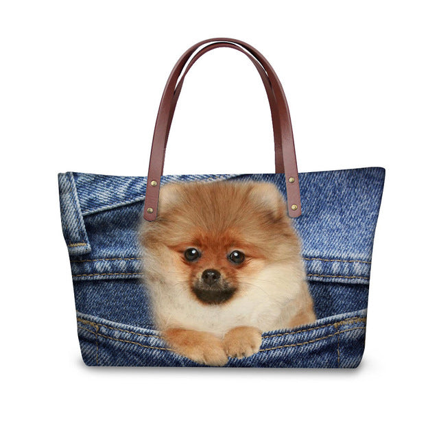 Customized Yorkshire Terrier Shoulder Bags Women Big Handbags For Girls Dog Cat Print Women's Bag Fashion bolsa feminina female