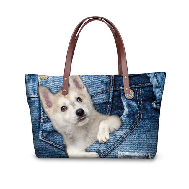 Customized Yorkshire Terrier Shoulder Bags Women Big Handbags For Girls Dog Cat Print Women's Bag Fashion bolsa feminina female