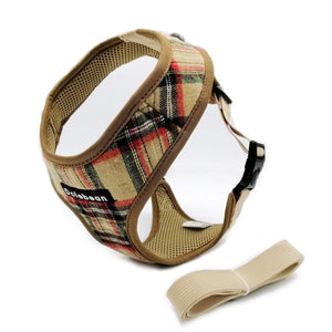 Dog Harness for Small Dog Plaid Nylon Dog Harness and Leash Set Soft Breathable Mesh Padded Puppy Harness Vest with Walking Lead