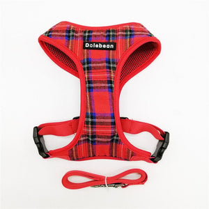 Dog Harness for Small Dog Plaid Nylon Dog Harness and Leash Set Soft Breathable Mesh Padded Puppy Harness Vest with Walking Lead