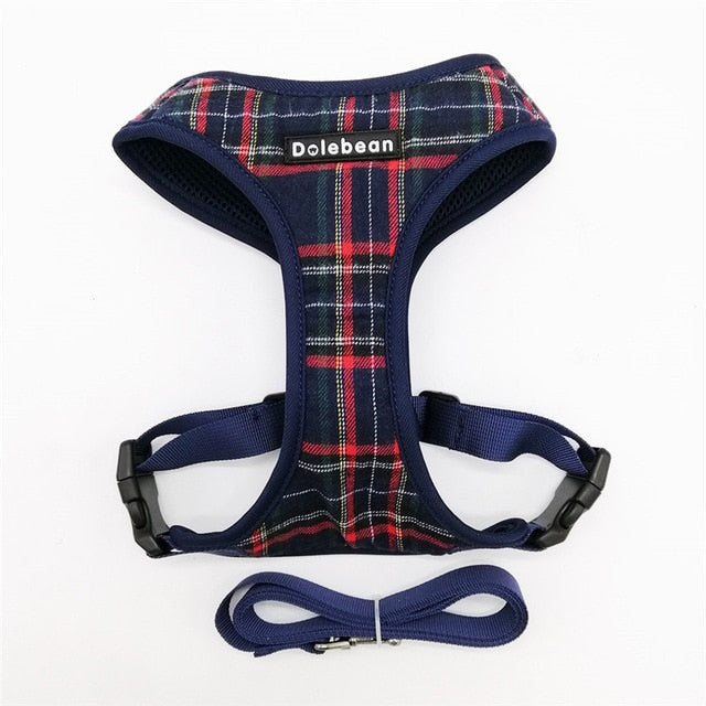 Dog Harness for Small Dog Plaid Nylon Dog Harness and Leash Set Soft Breathable Mesh Padded Puppy Harness Vest with Walking Lead