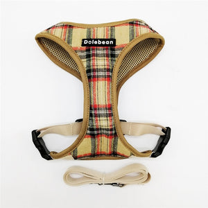 Dog Harness for Small Dog Plaid Nylon Dog Harness and Leash Set Soft Breathable Mesh Padded Puppy Harness Vest with Walking Lead