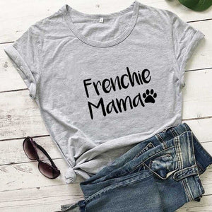 Frenchie Mama French Bulldog Paw Printed New Arrival Women's Funny 100%Cotton T-Shirt Dog Lover Shirts Gift for Dog Mom