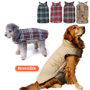 Waterproof Windproof Reversible Plaid Dog Vest Winter Coat Warm Dog Apparel Cold Weather Dog Jacket with Leash Holes XS-XXXL