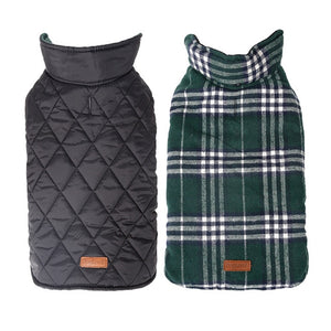 Waterproof Windproof Reversible Plaid Dog Vest Winter Coat Warm Dog Apparel Cold Weather Dog Jacket with Leash Holes XS-XXXL