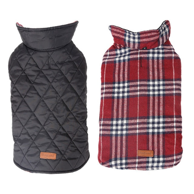 Waterproof Windproof Reversible Plaid Dog Vest Winter Coat Warm Dog Apparel Cold Weather Dog Jacket with Leash Holes XS-XXXL