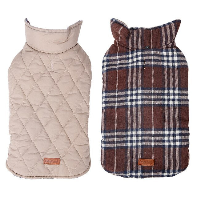 Waterproof Windproof Reversible Plaid Dog Vest Winter Coat Warm Dog Apparel Cold Weather Dog Jacket with Leash Holes XS-XXXL