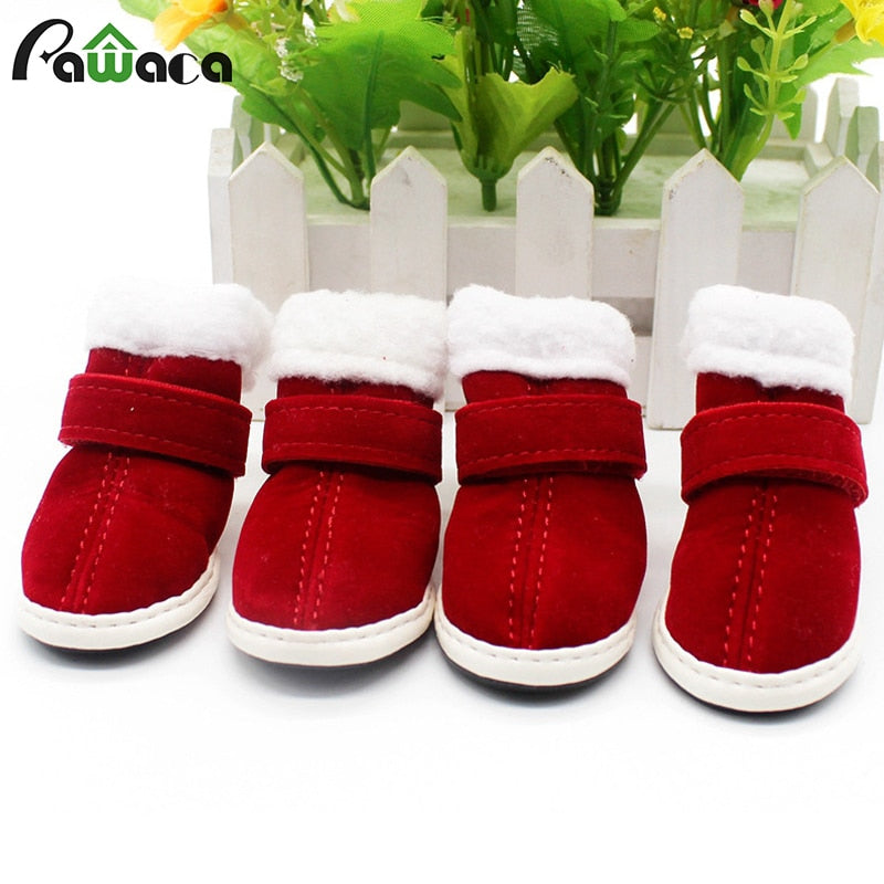 Pet Shoes, Dog Shoes,Christmas Shoes Warm Plush Shoes, Non-slip Anti-sting Cotton Boots Puppy Dog Shoes Booties Boots (Red)