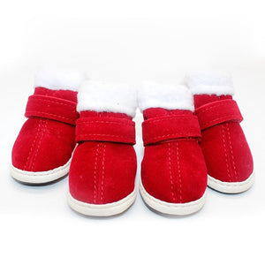 Pet Shoes, Dog Shoes,Christmas Shoes Warm Plush Shoes, Non-slip Anti-sting Cotton Boots Puppy Dog Shoes Booties Boots (Red)