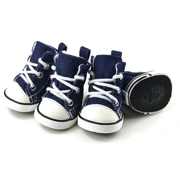 Shoes For Dogs 4 PCS Puppy Pet Dogs Denim Shoes Sport Boots Anti-slip Bootie Walk Causal Sneaker Large For Puppy