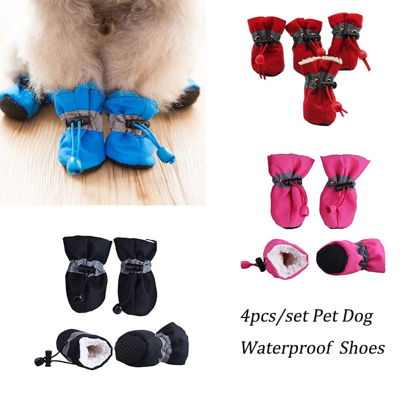 4pcs/set Winter Pet Dog Waterproof Shoes Anti-slip Rain Snow Boots Footwear Thick Warm For Small Cats Dogs Socks Pet Paw Care