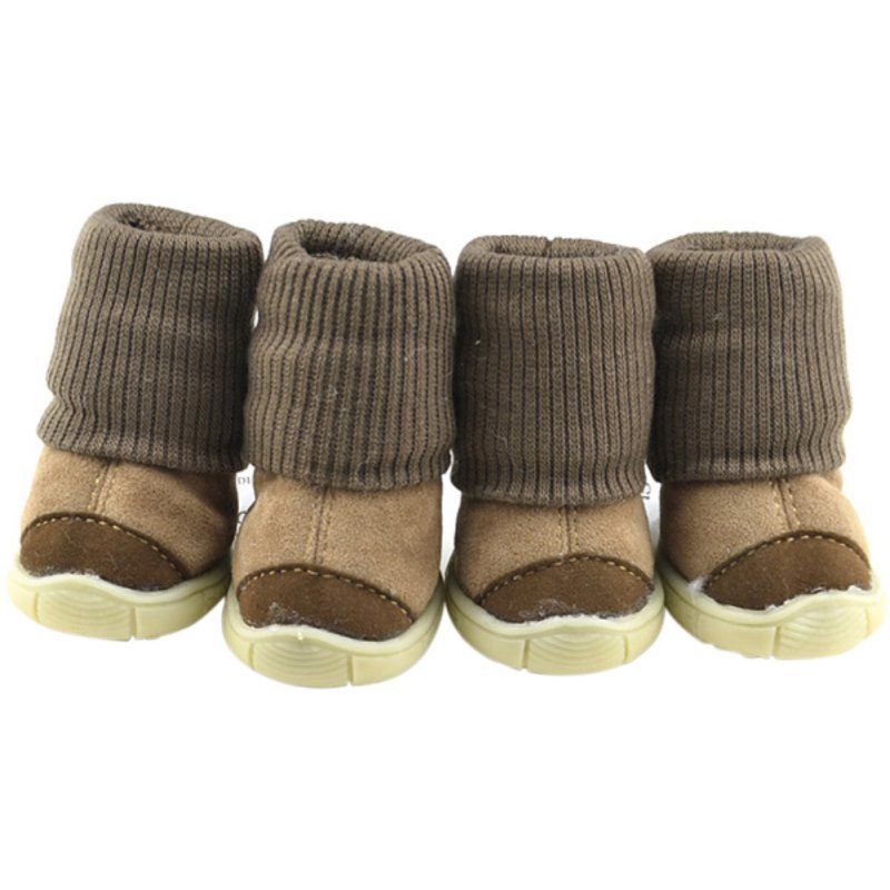 Winter Pet Shoes Anti-slip Cotton Soft Leather Cashmere Waterproof Warm Booties Boots Belt Decoration Dog Winter Shoes