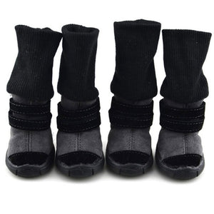 Winter Pet Shoes Anti-slip Cotton Soft Leather Cashmere Waterproof Warm Booties Boots Belt Decoration Dog Winter Shoes