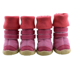 Winter Pet Shoes Anti-slip Cotton Soft Leather Cashmere Waterproof Warm Booties Boots Belt Decoration Dog Winter Shoes