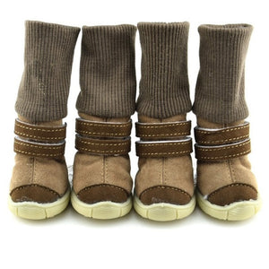 Winter Pet Shoes Anti-slip Cotton Soft Leather Cashmere Waterproof Warm Booties Boots Belt Decoration Dog Winter Shoes