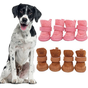 4Pcs/set Pet Winter Warm Shoes Pet Dog Shoes Thick Snow Boots Animal Warming Cotton Sneakers Plush Winter Puppy Cats Warm Boots