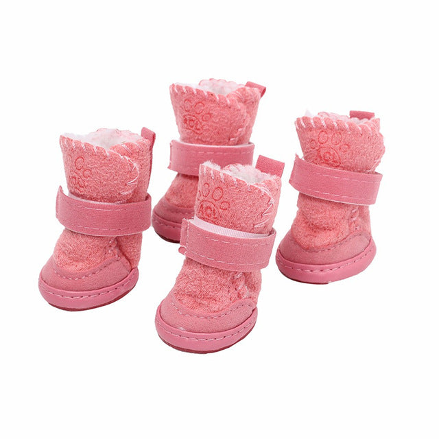 4Pcs/set Pet Winter Warm Shoes Pet Dog Shoes Thick Snow Boots Animal Warming Cotton Sneakers Plush Winter Puppy Cats Warm Boots